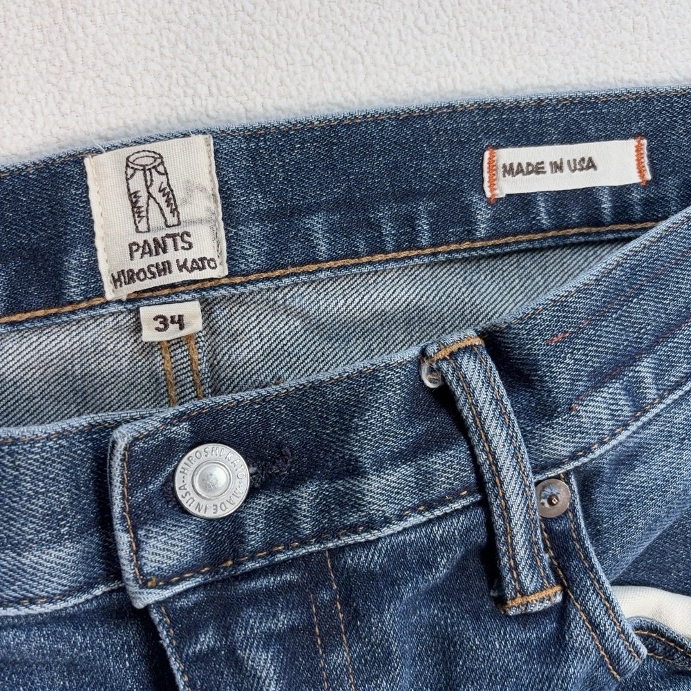 Hiroshi Kato The Pen Selvedge Jeans Men 34 (fits 35x34) Blue Slim Stretch Denim - Picture 5 of 16